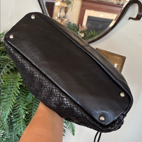 Patricia Nash Black Leather Braided Stitch Marcellina Hobo Bag Tassel Purse - Picture 12 of 16